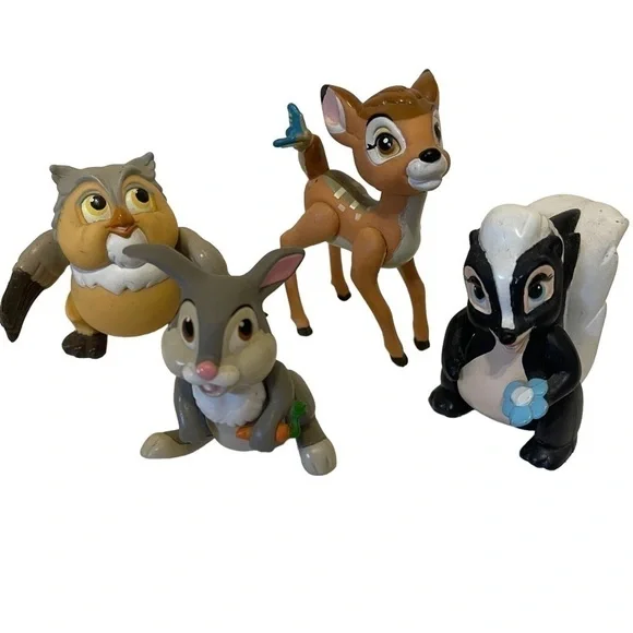 DISNEY Vintage Bambi Thumper Flower and Wise Old Owl Posable PVC Figurines - Picture 2 of 4